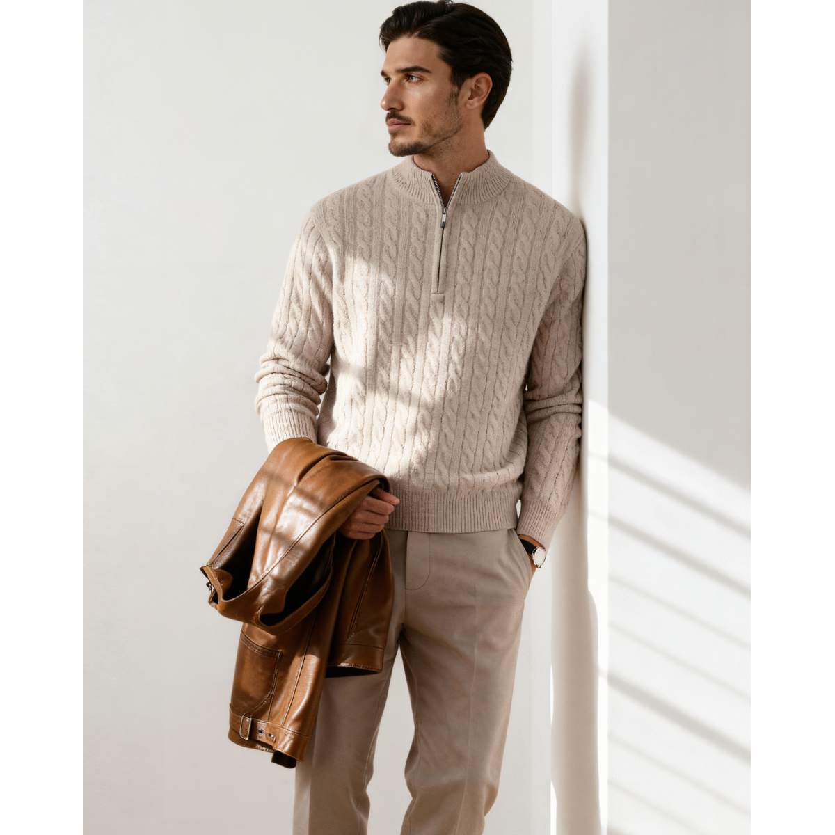 100% Cashmere Half Zip Cardigan Sweater for Men - Timeless Elegance 1