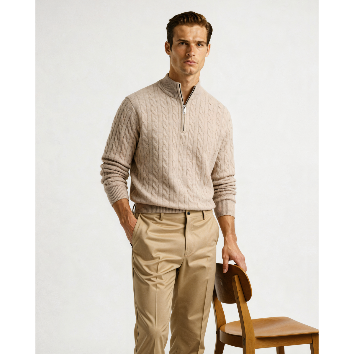 100% Cashmere Half Zip Cardigan Sweater for Men - Timeless Elegance 2