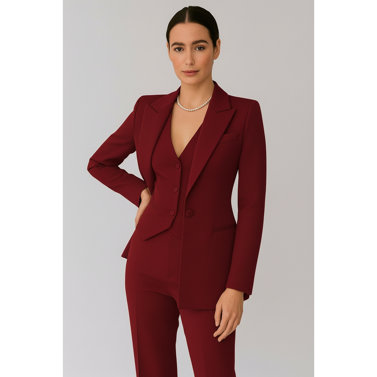 3-Piece Suit Set Women Tailored Blazer Vest Slim-Fit Trousers Elegant Outfit 2