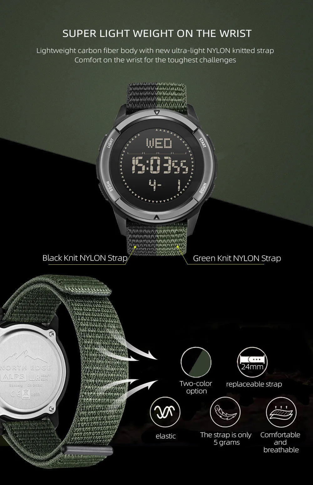 ZENITH POINT 45 | Lightweight Carbon Fiber Field Watch with Tactical Design | Durable for Extreme Adventures