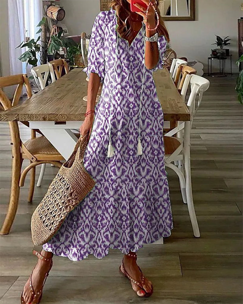 A-Line Maxi Dress Women Elegant V-Neck Summer Style Casual 4