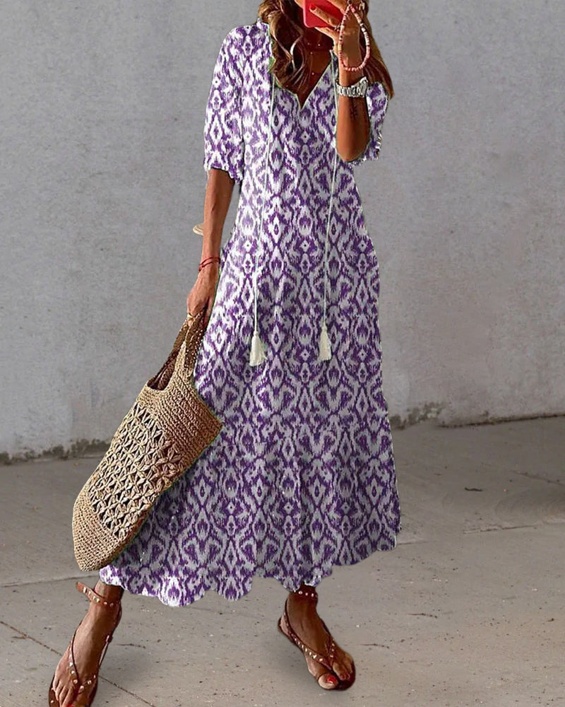 A-Line Maxi Dress Women Elegant V-Neck Summer Style Casual 5