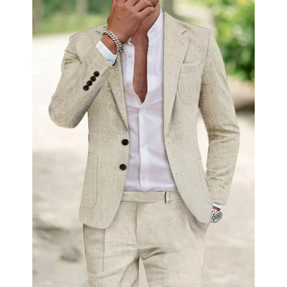 Herren Leinenanzug Leicht Elegant Herbstmode Freizeit Formal