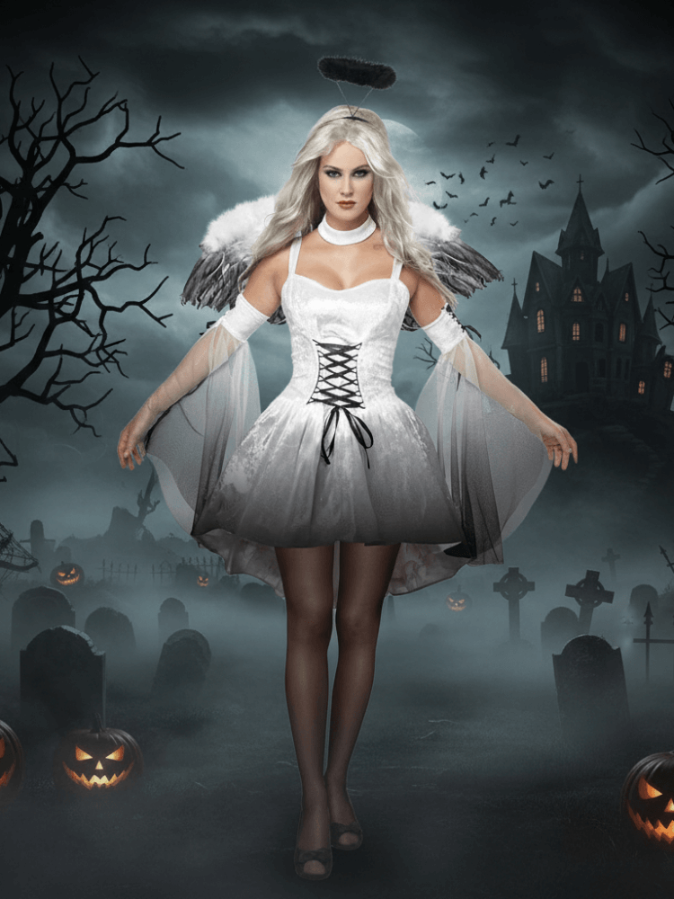 Dunkles Engel Kostüm Mini Halloween Outfit mit Flügeln