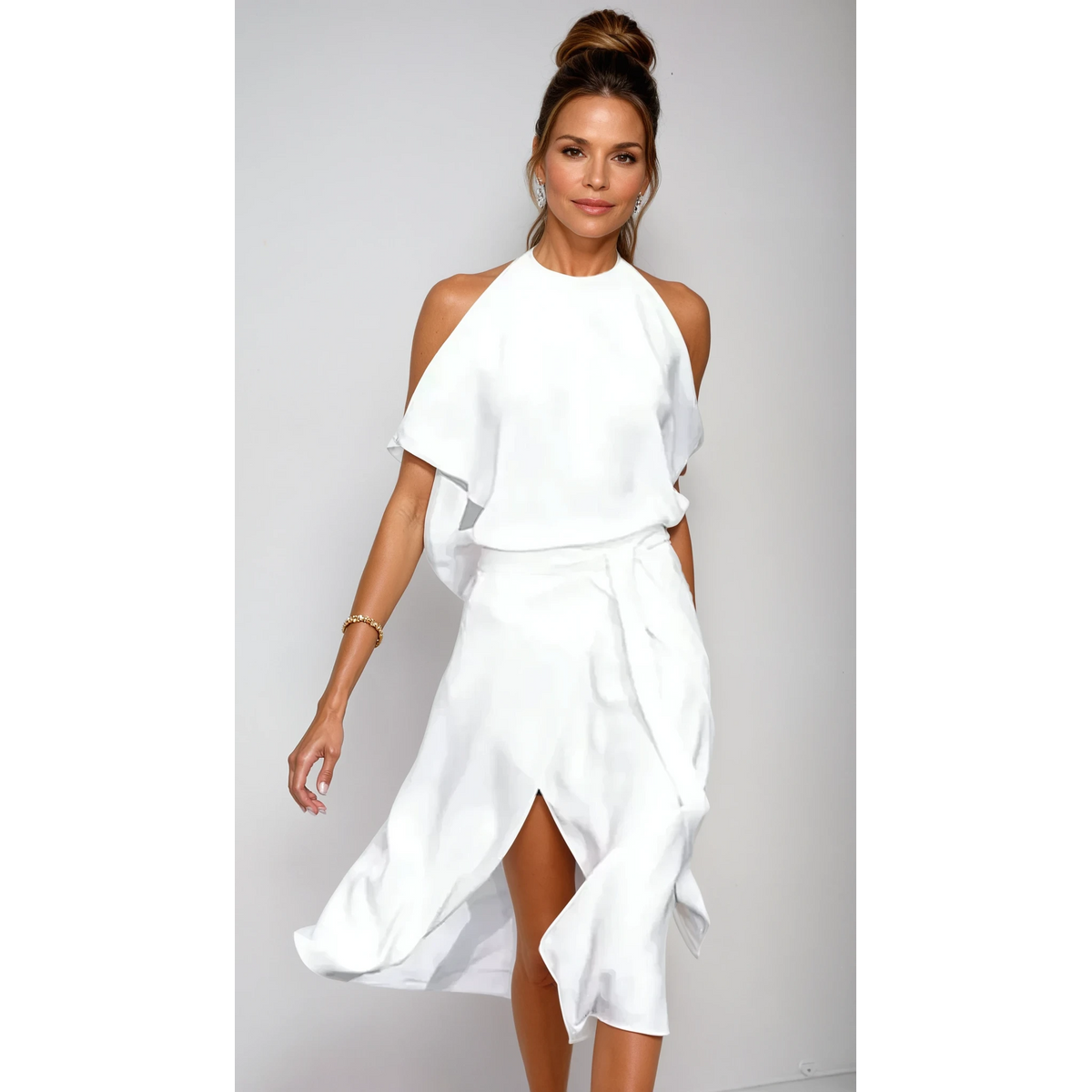 Asymmetrical Midi Dress Off-Shoulder Design Flattering Fit Elegant Style 0