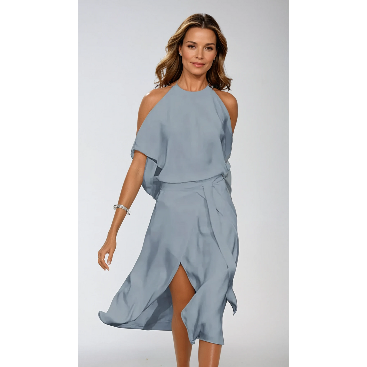 Asymmetrical Midi Dress Off-Shoulder Design Flattering Fit Elegant Style 1