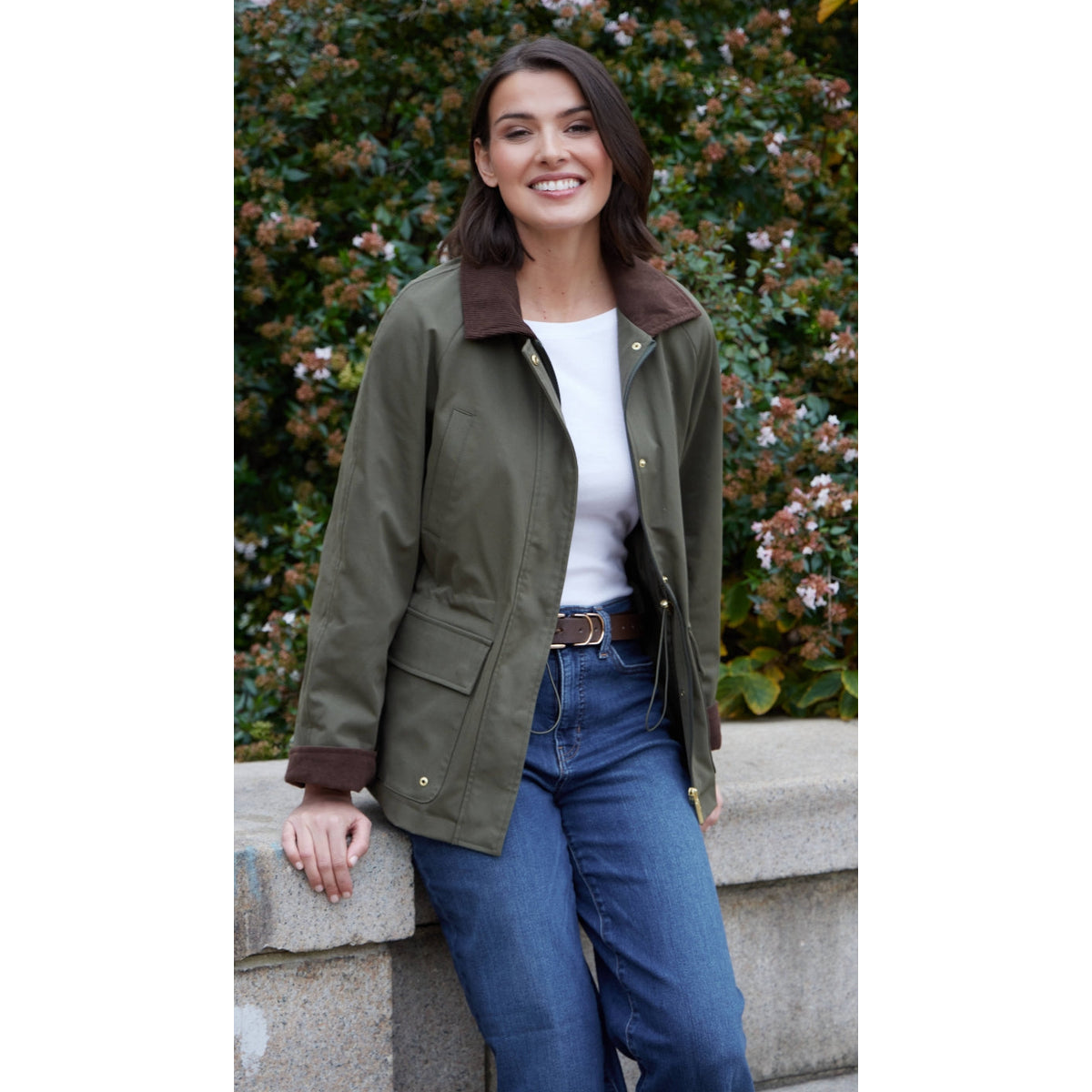 Barn Jacket with Corduroy Trims Adjustable Waist Casual Style 0