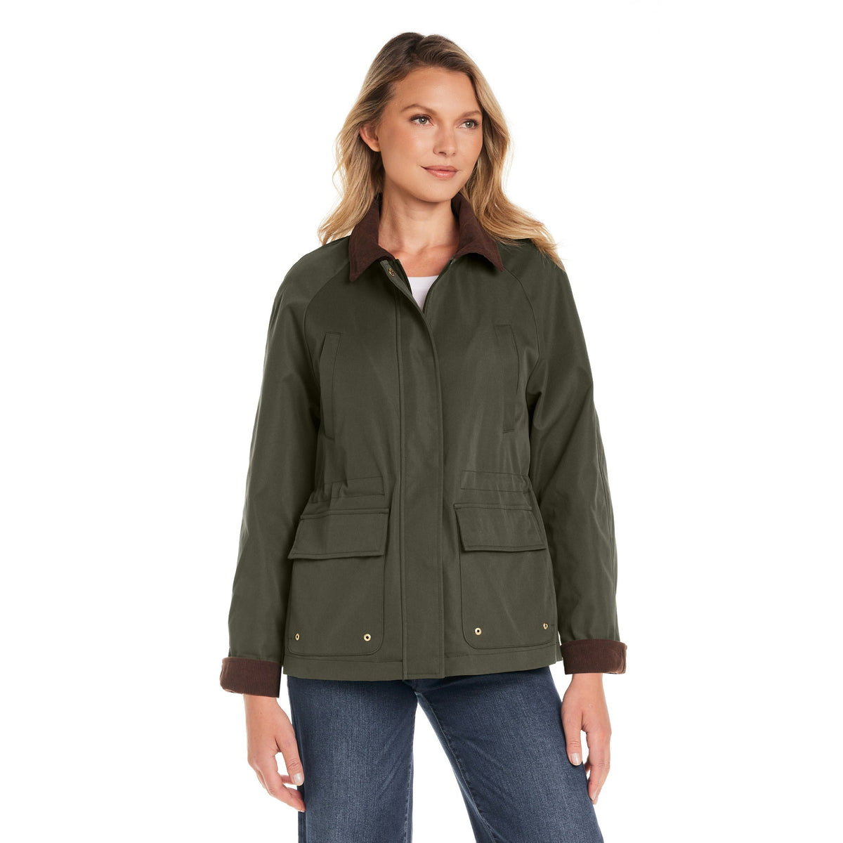 Barn Jacket with Corduroy Trims Adjustable Waist Casual Style 2