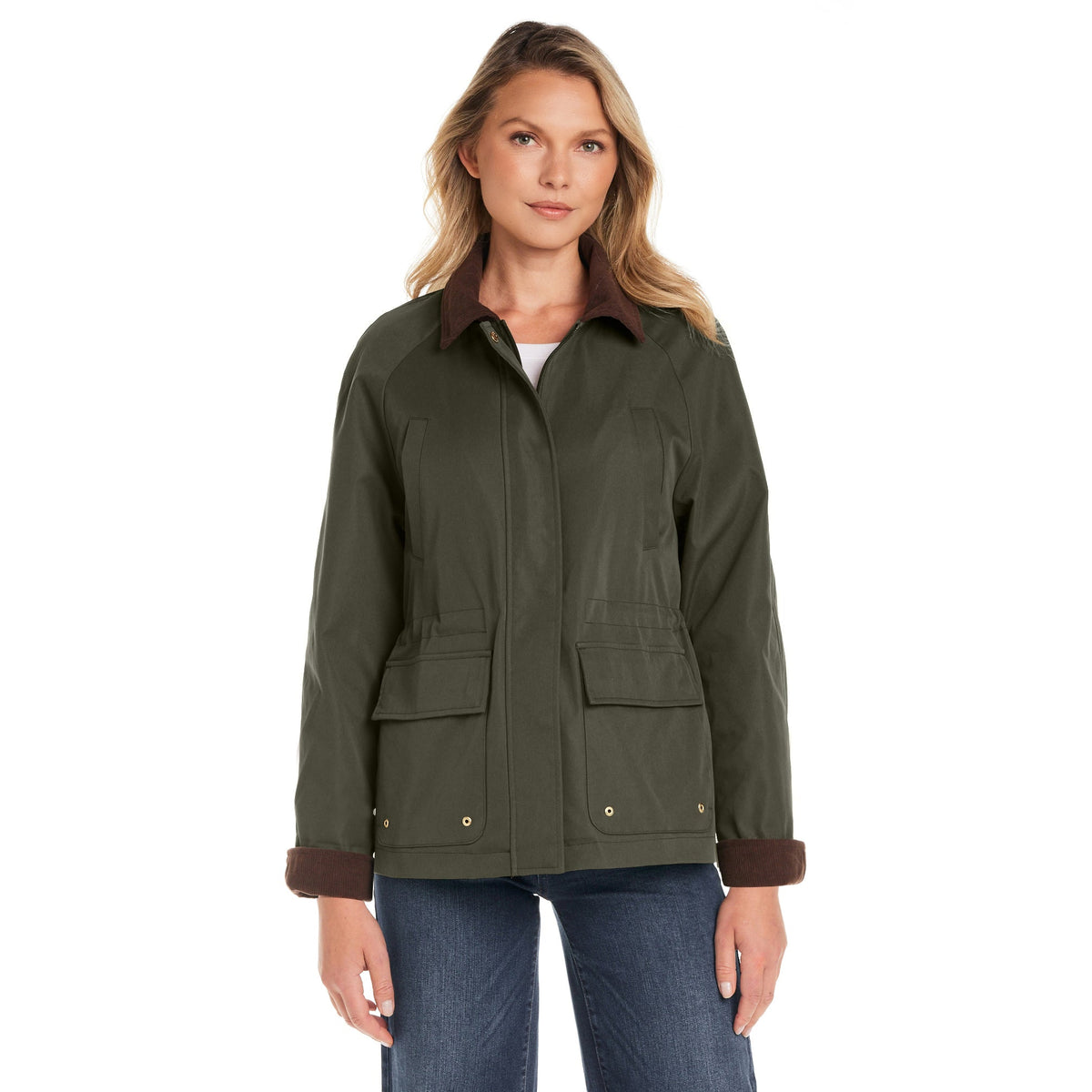 Barn Jacket with Corduroy Trims Adjustable Waist Casual Style 3