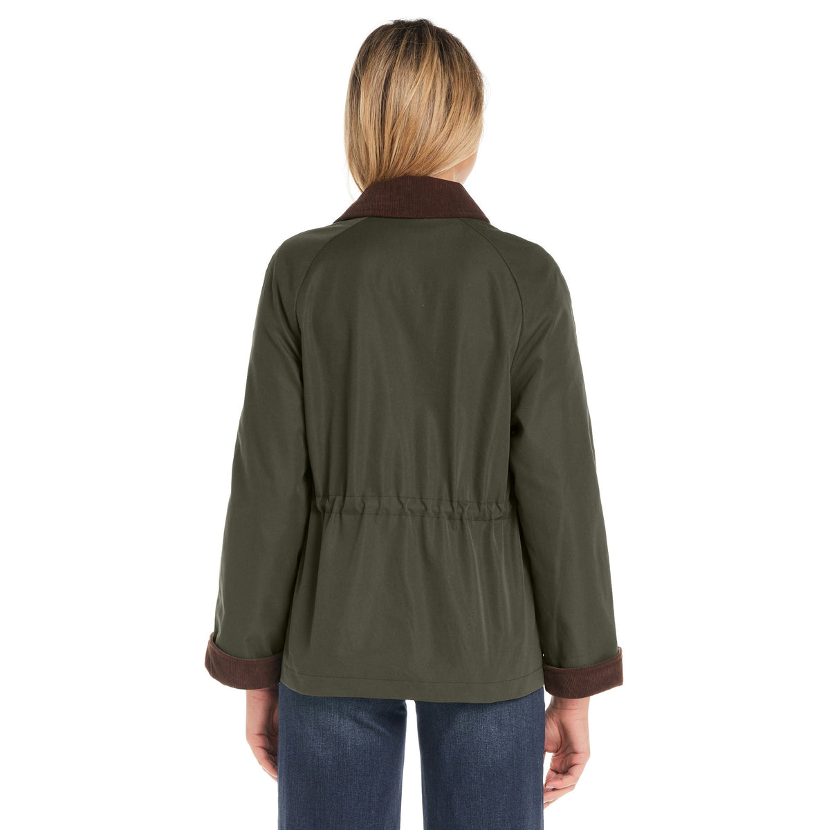 Barn Jacket with Corduroy Trims Adjustable Waist Casual Style 4