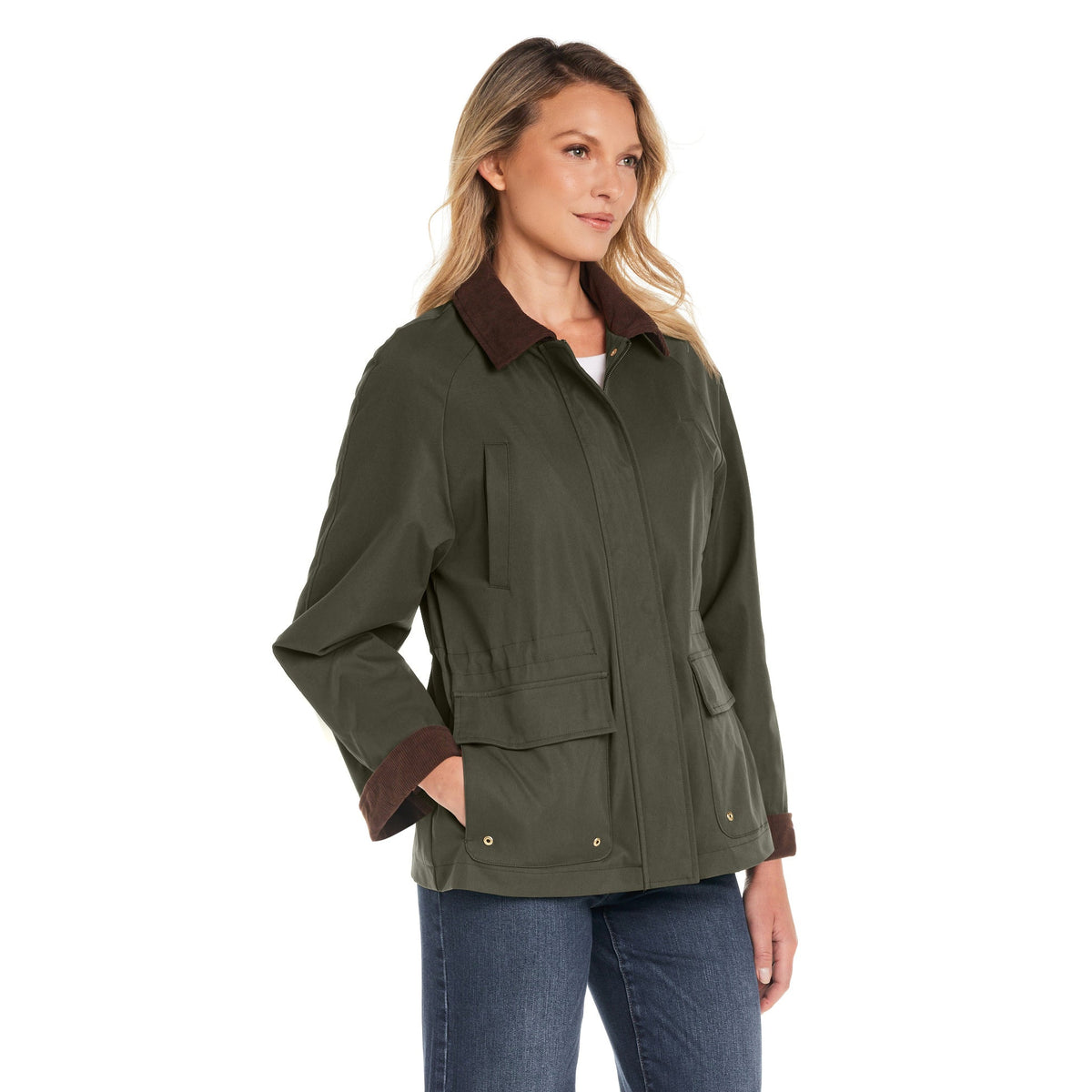 Barn Jacket with Corduroy Trims Adjustable Waist Casual Style 5