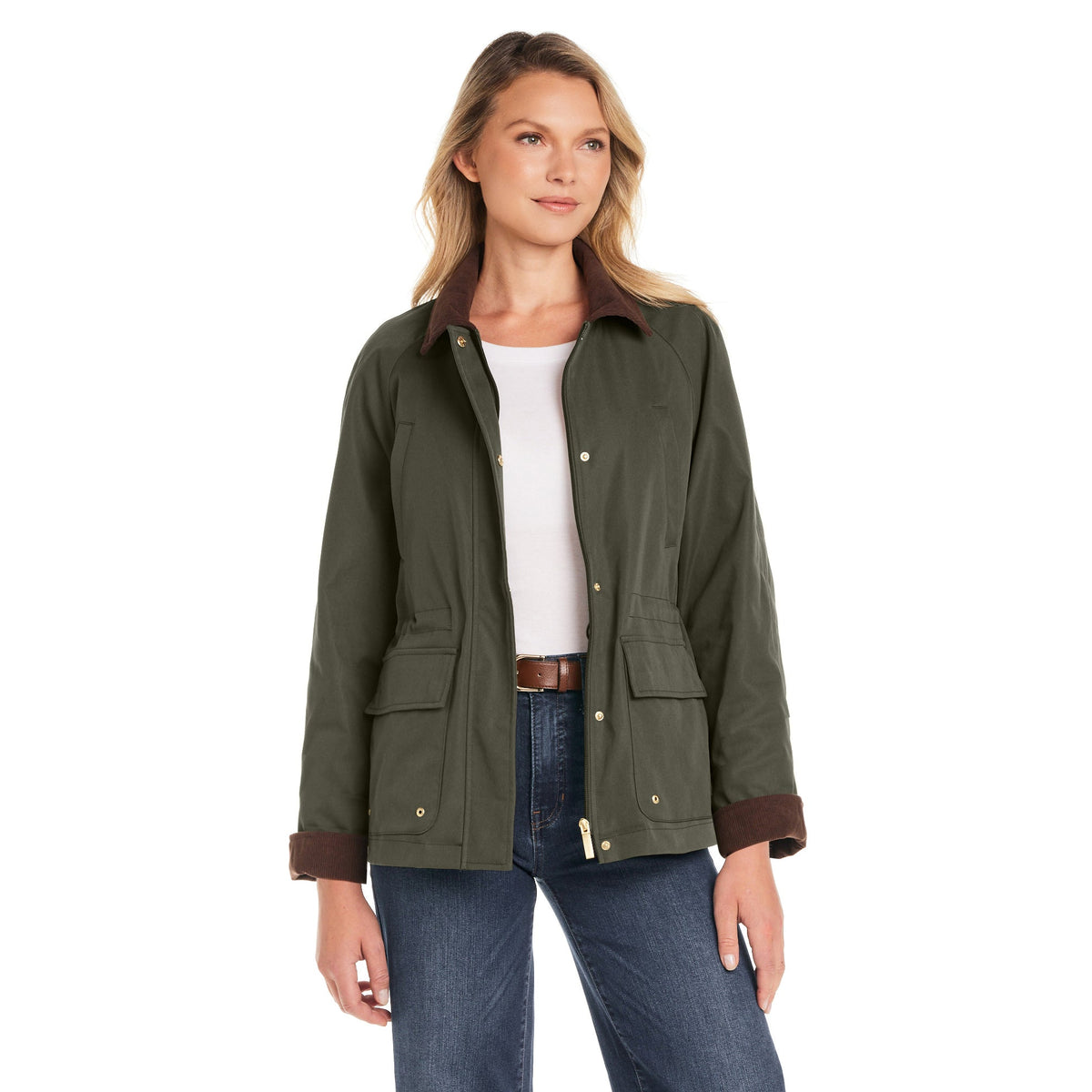 Barn Jacket with Corduroy Trims Adjustable Waist Casual Style 7