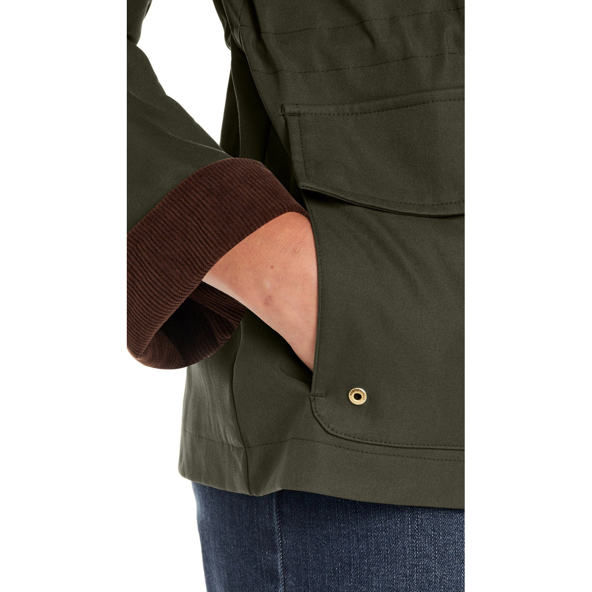 Barn Jacket with Corduroy Trims Adjustable Waist Casual Style 8