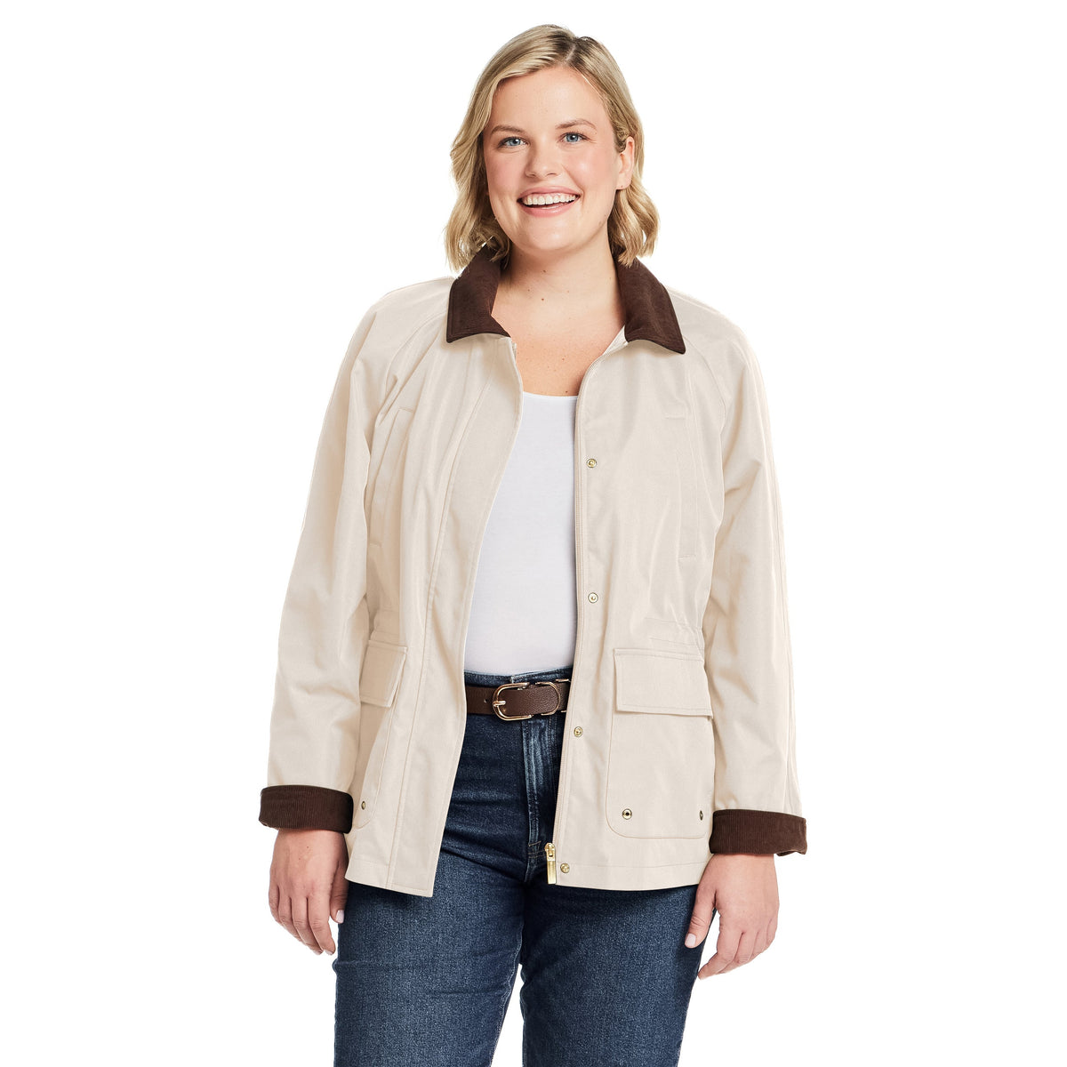 Barn Jacket with Corduroy Trims Adjustable Waist Casual Style 9
