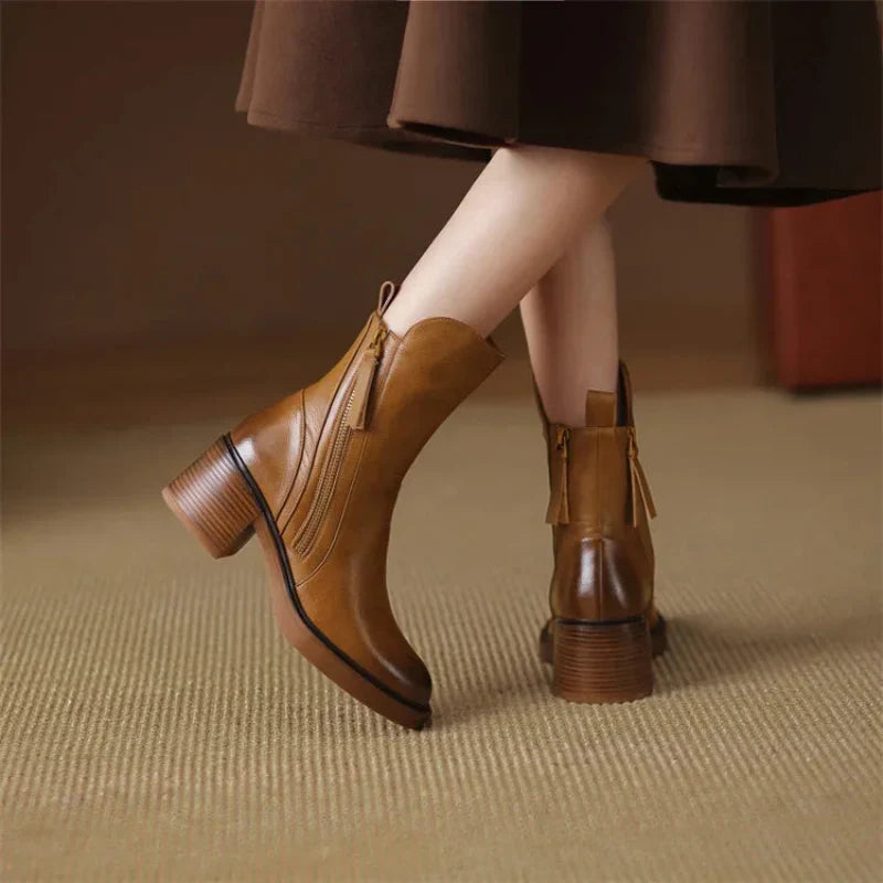 Black Ankle Boots Women Zip-Up Block Heel Chic Side Zipper 5