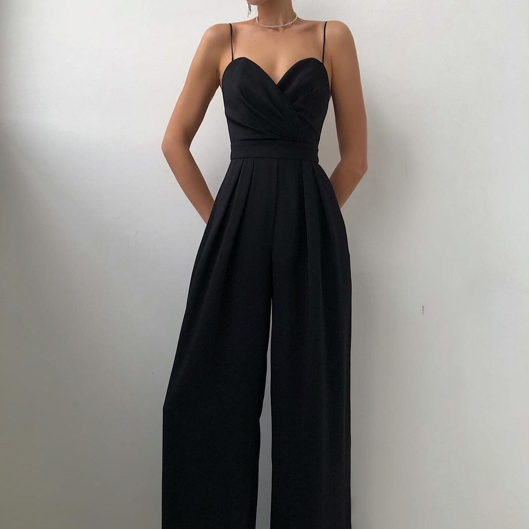 Black Jumpsuit Women Elegant Wide Leg Overall Casual Chic 0