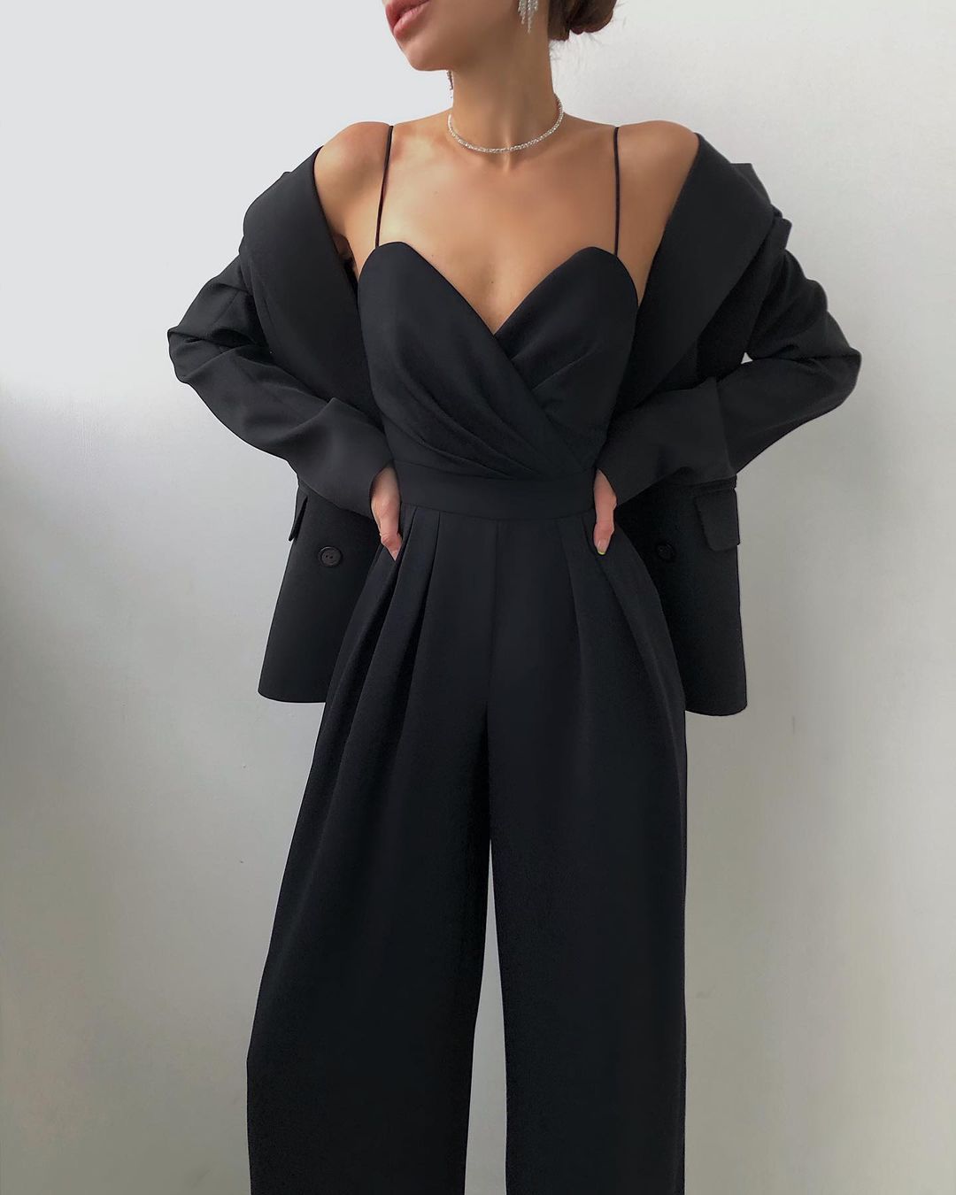 Black Jumpsuit Women Elegant Wide Leg Overall Casual Chic 1