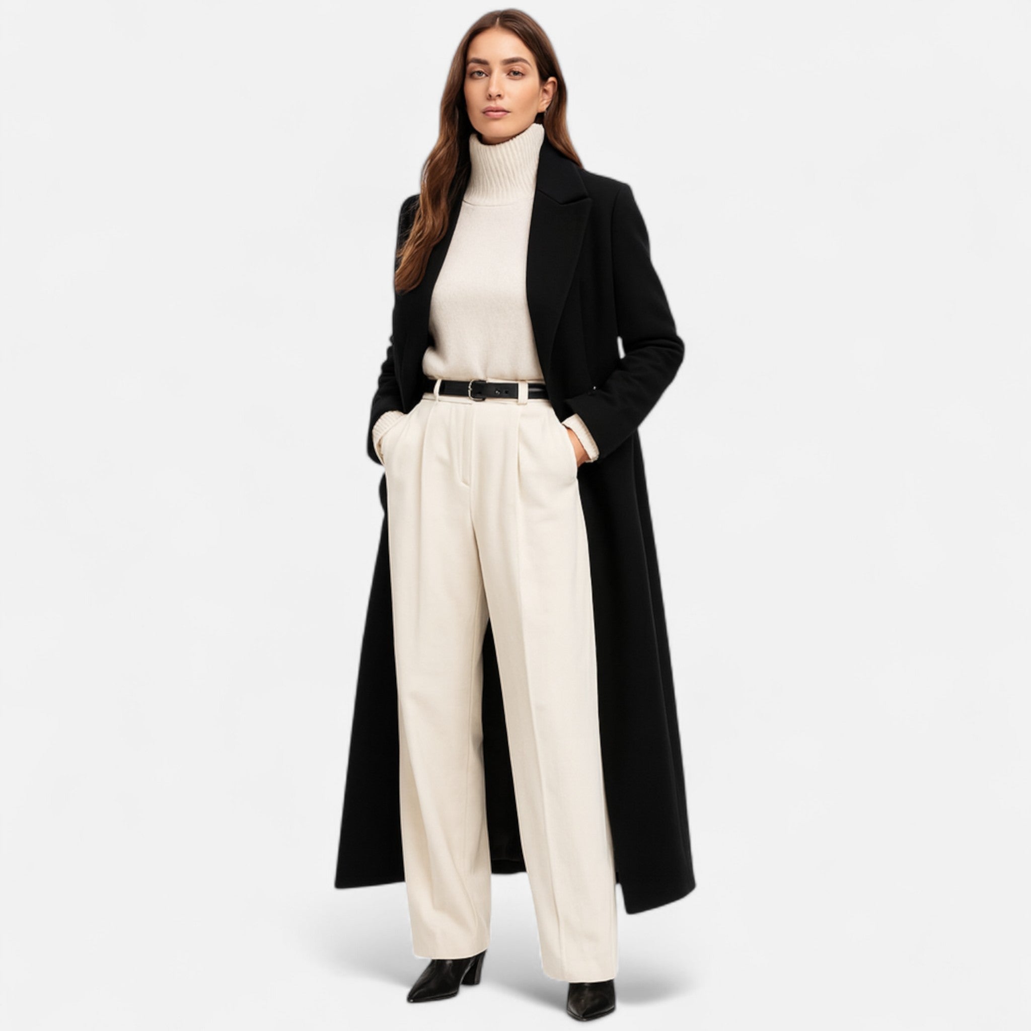 Black Maxi Coat Women Longline Tailored Winter Outerwear Elegant 1