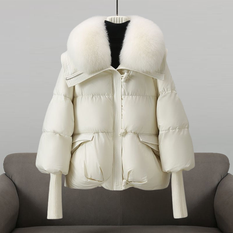 Black Puffer Jacket Women Extended Length Luxurious Fur Collar 1