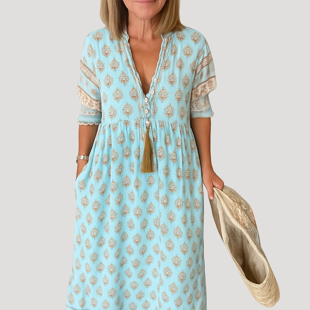 Boho Midi Dress Women Summer Casual Lightweight with Pockets 0