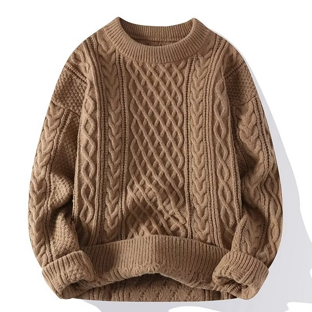 Cable Knit Sweater Women Cream Chunky Fisherman Crew Neck Casual 2