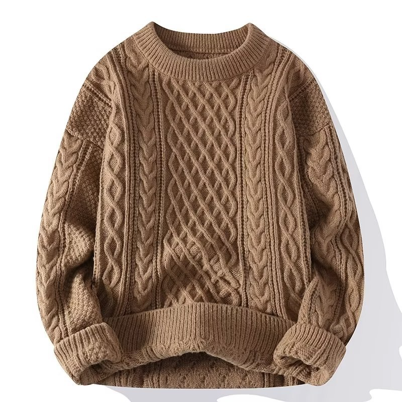 Cable Knit Sweater Women Cream Chunky Fisherman Crew Neck Casual 2
