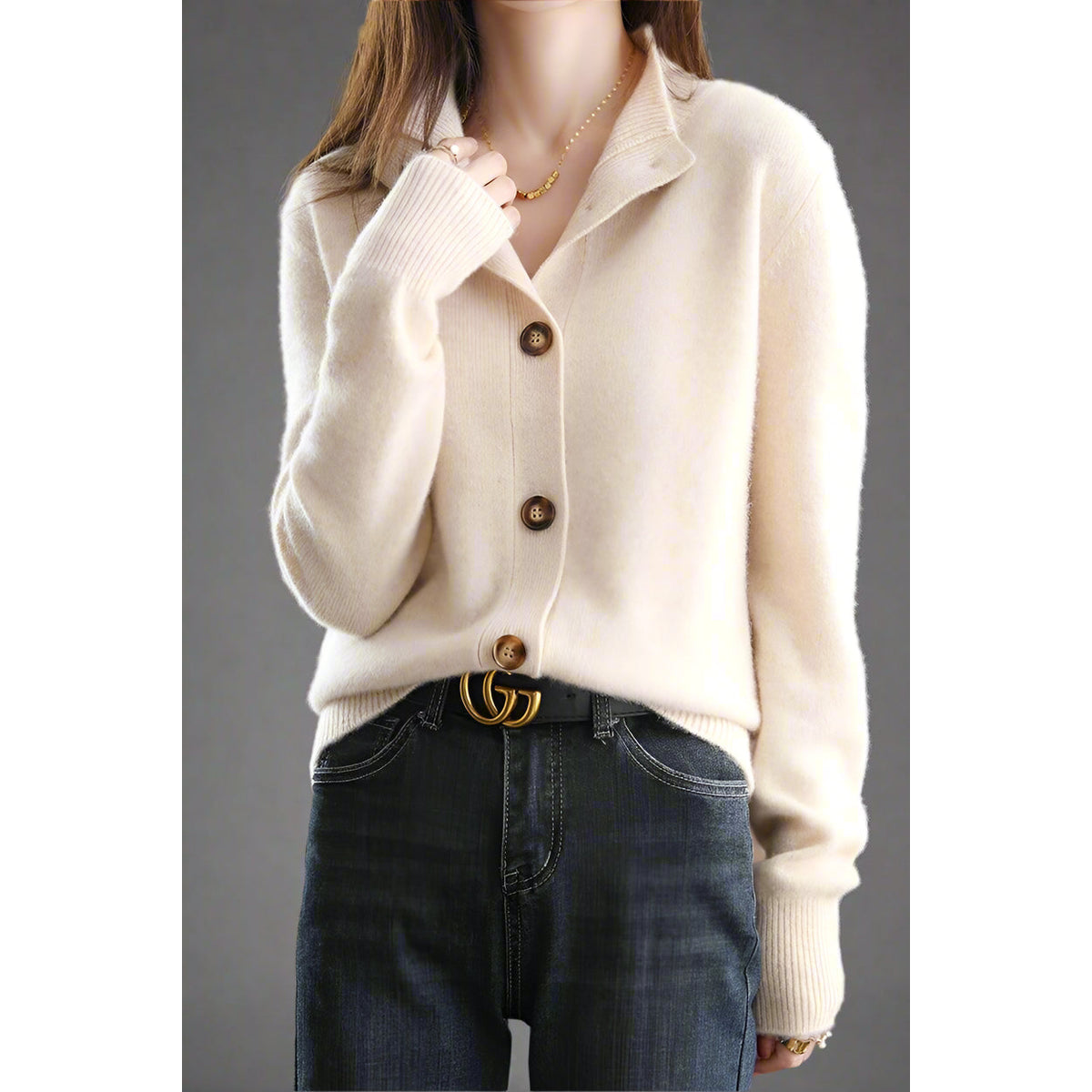 Cashmere Cardigan Women Bold Button Design Warm Layering Piece 10