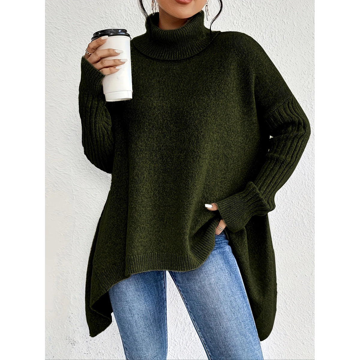 Cashmere Sweater Women Black Turtleneck Oversized Winter Comfort 0