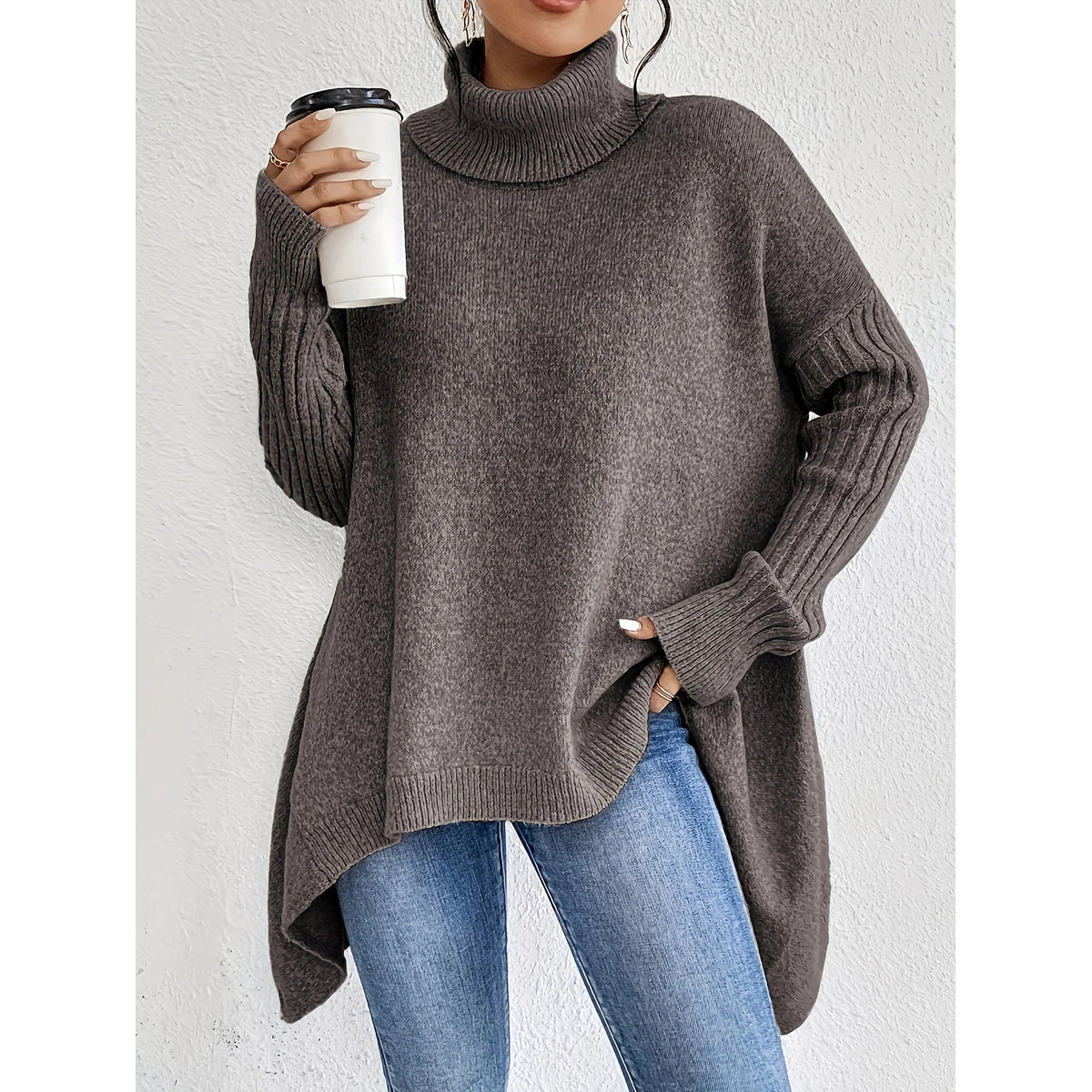 Cashmere Sweater Women Black Turtleneck Oversized Winter Comfort 6