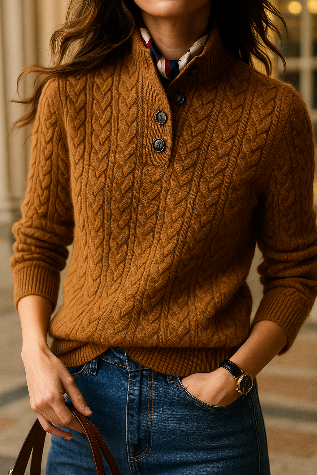 Cashmere Sweater Women Cable-Knit Button-Up Cozy Chic Warmth 0