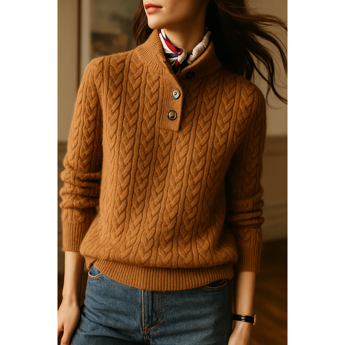 Cashmere Sweater Women Cable-Knit Button-Up Cozy Chic Warmth 1