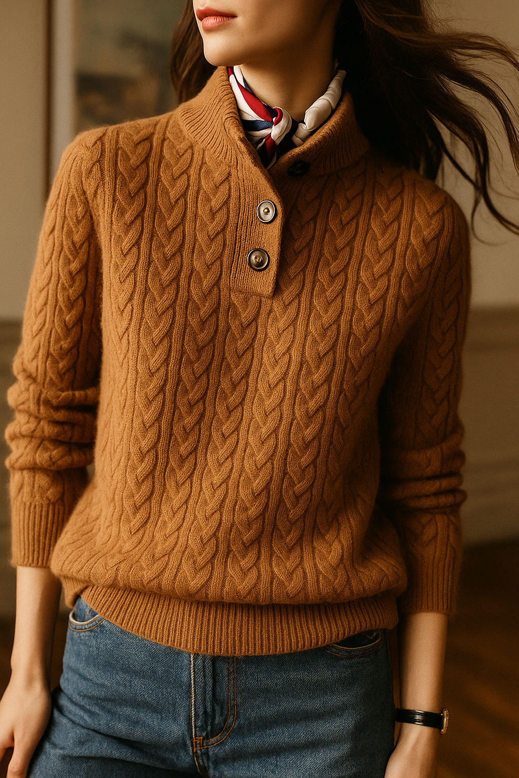 Cashmere Sweater Women Cable-Knit Button-Up Cozy Chic Warmth 1