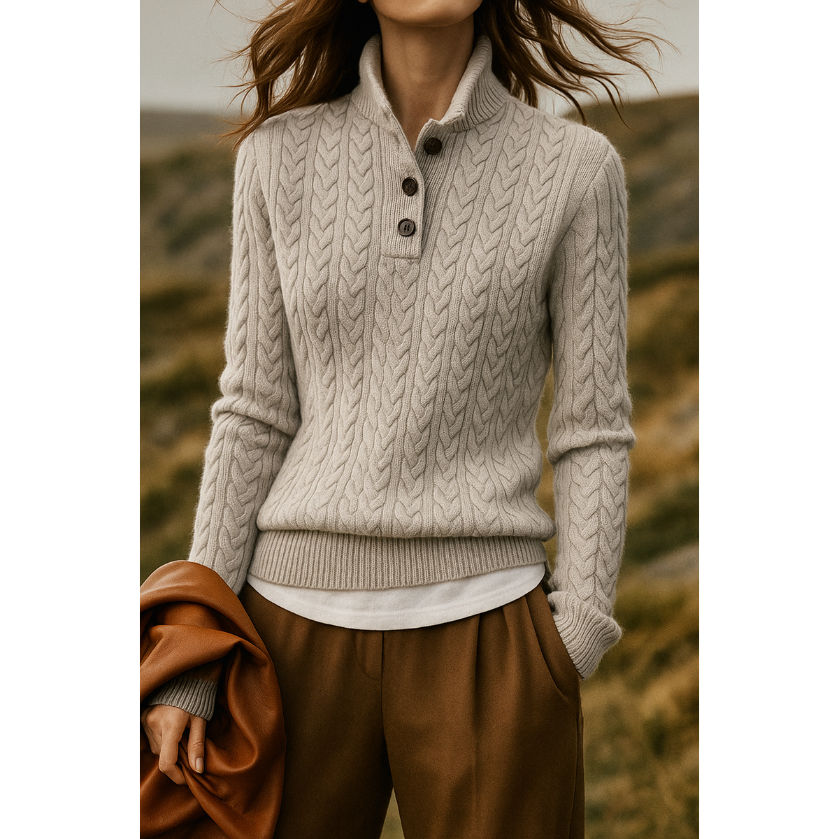 Cashmere Sweater Women Cable-Knit Button-Up Cozy Chic Warmth 9