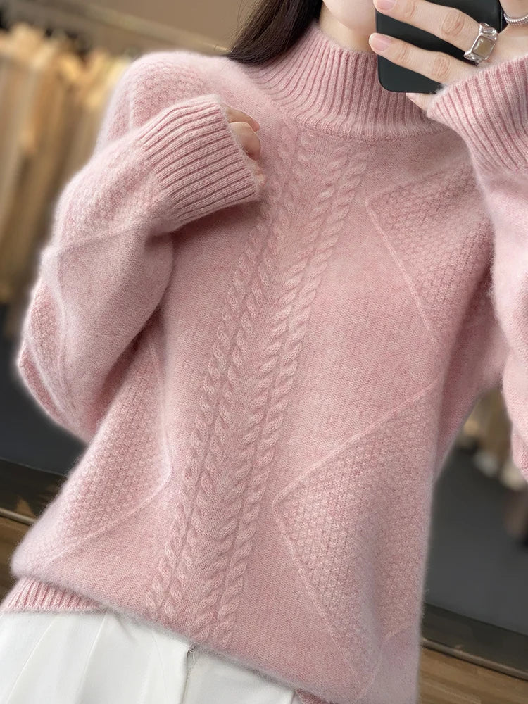 Cashmere Sweater Women Timeless Turtleneck Cable-Knit Design 3