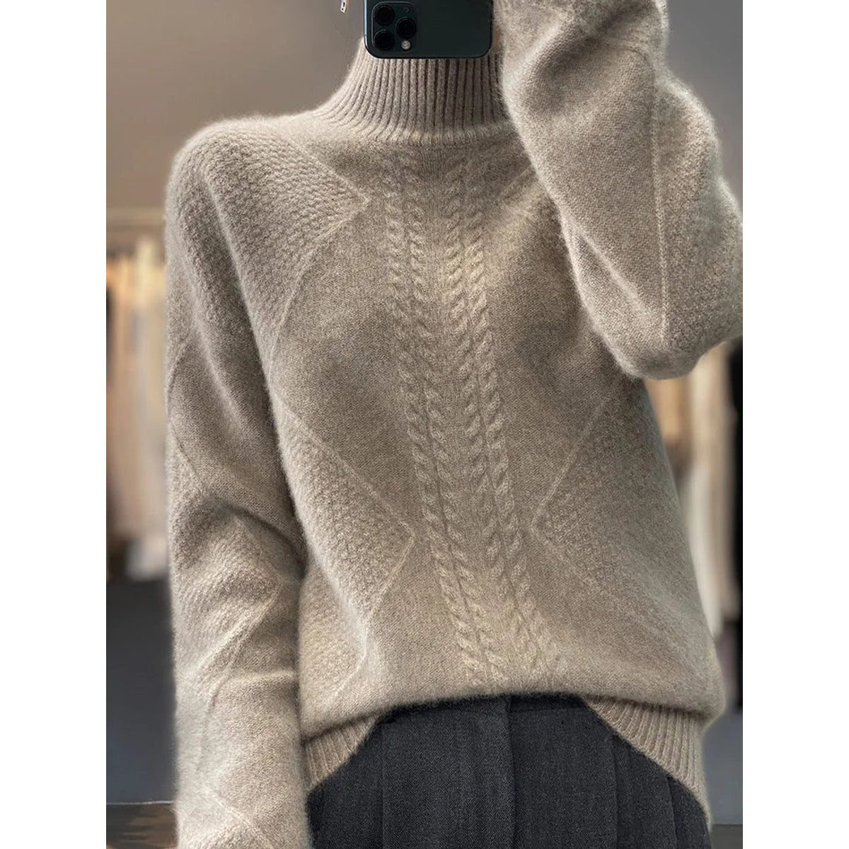 Cashmere Sweater Women Timeless Turtleneck Cable-Knit Design 4