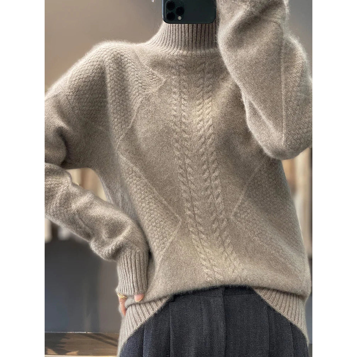 Cashmere Sweater Women Timeless Turtleneck Cable-Knit Design 5