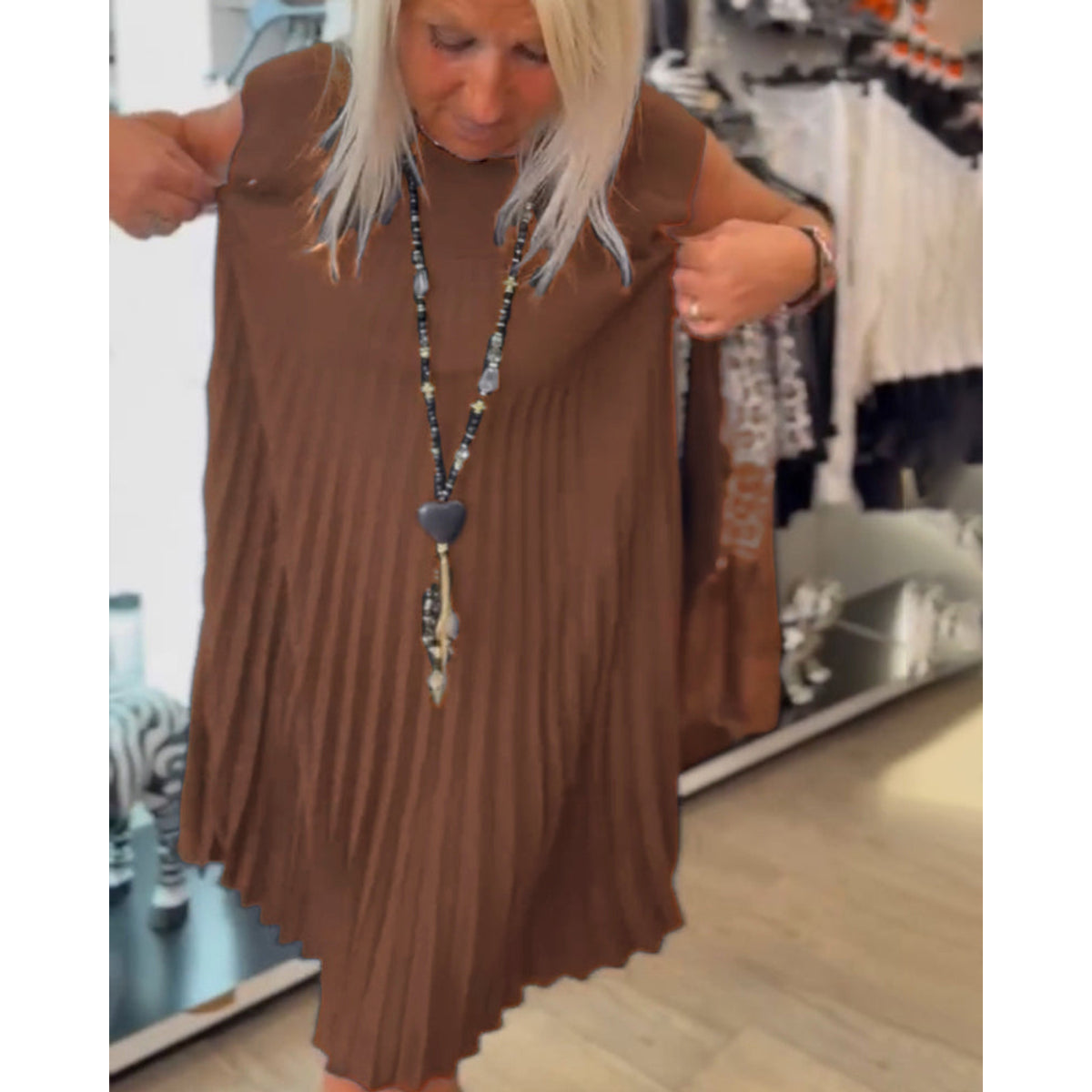 Casual A-Line Dress Women Round Neck Solid Color Summer Style 7
