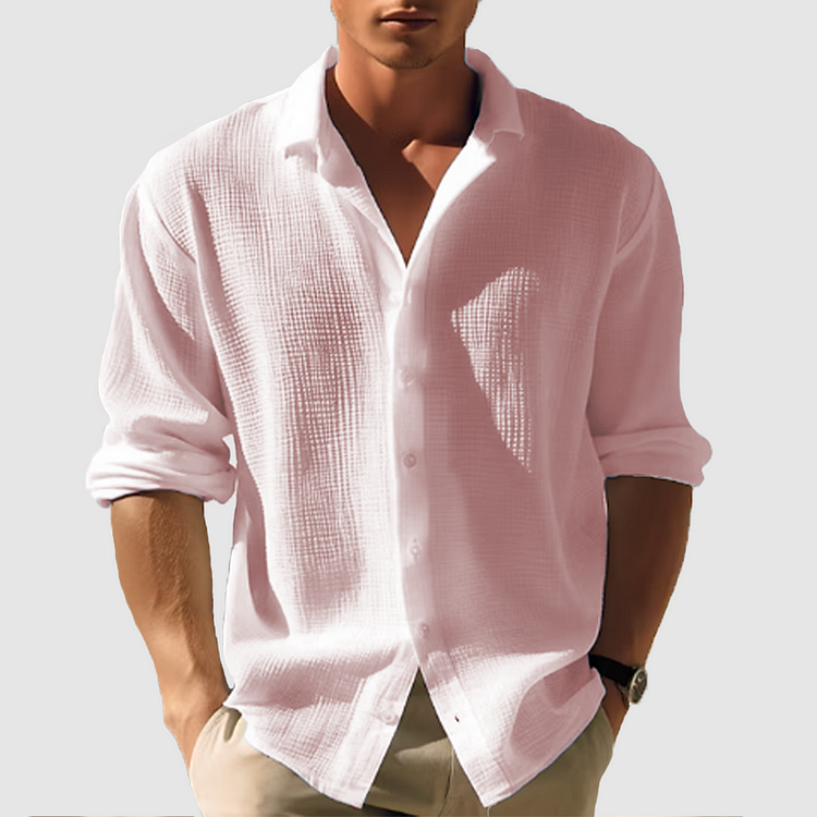 Casual Button Down Shirt Men Summer Versatile Style Long Sleeve 3