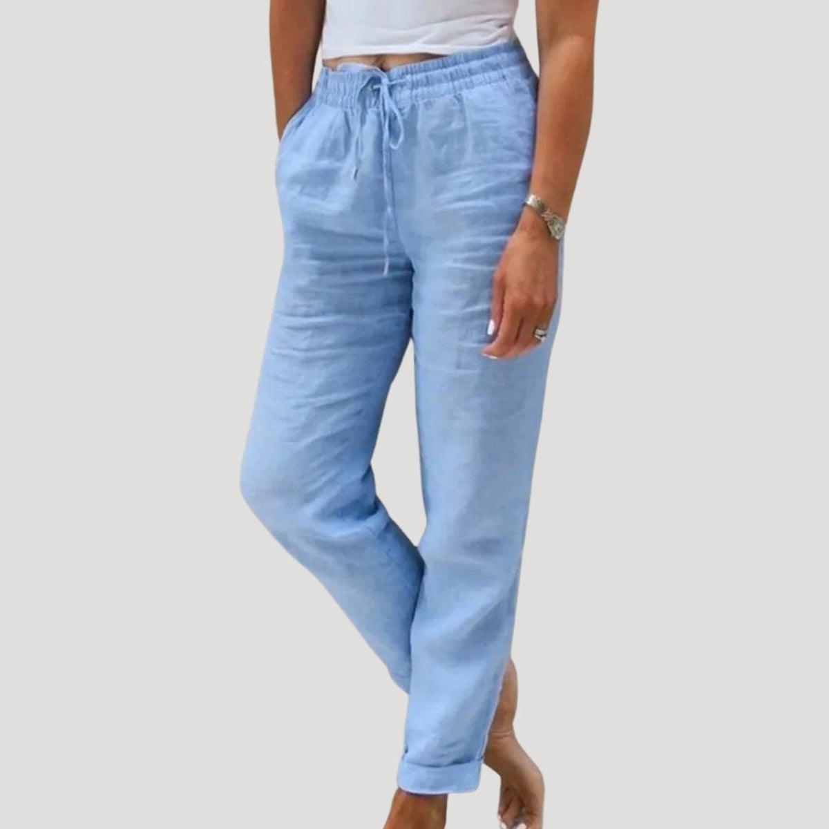 Casual Cotton Trousers Women Lightweight Summer Drawstring Chic 3