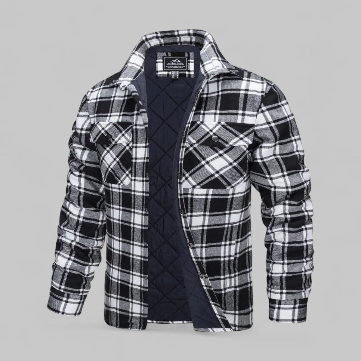 Checked Flannel Shirt Jacket Men Casual Style Warm Quilted Design 0