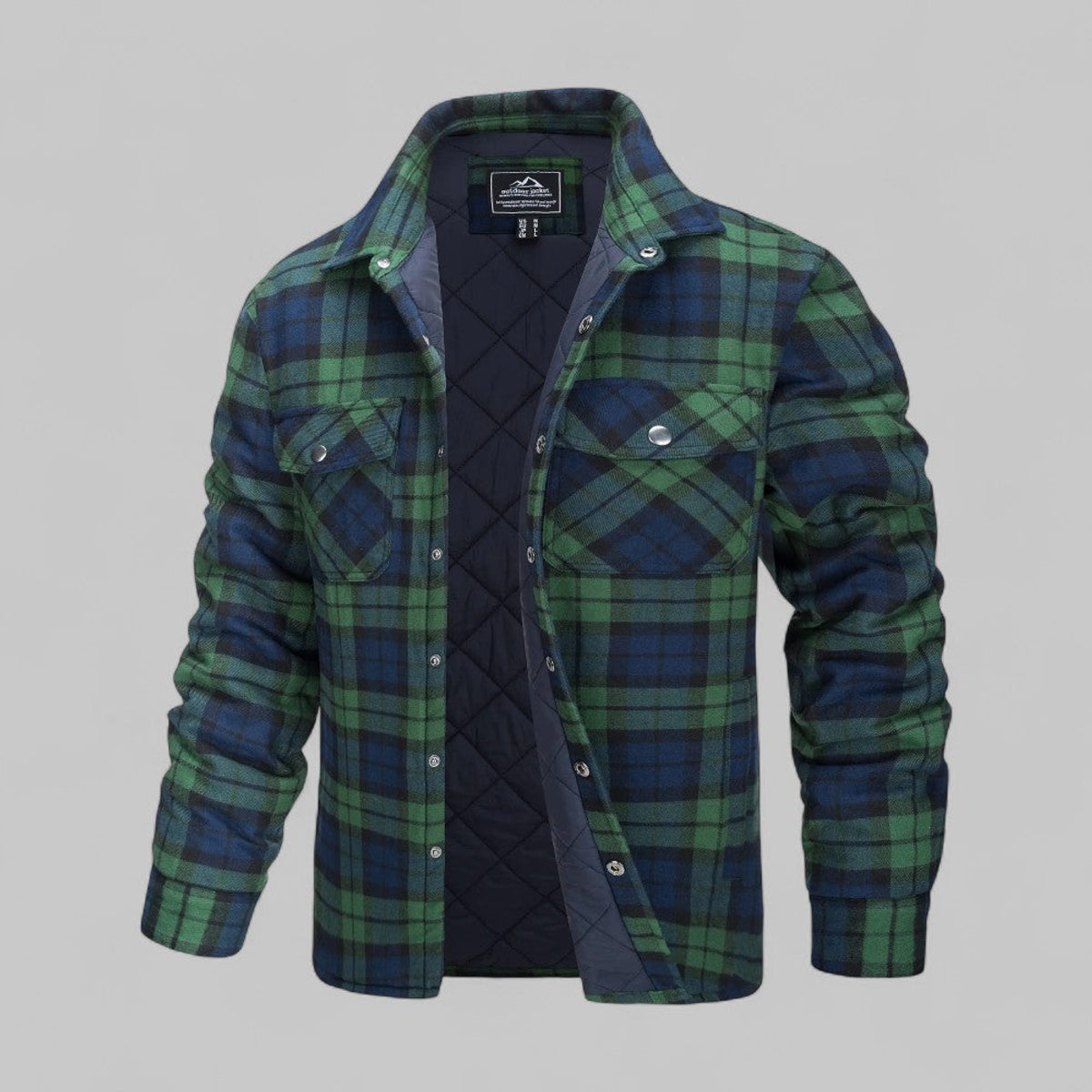Checked Flannel Shirt Jacket Men Casual Style Warm Quilted Design 5