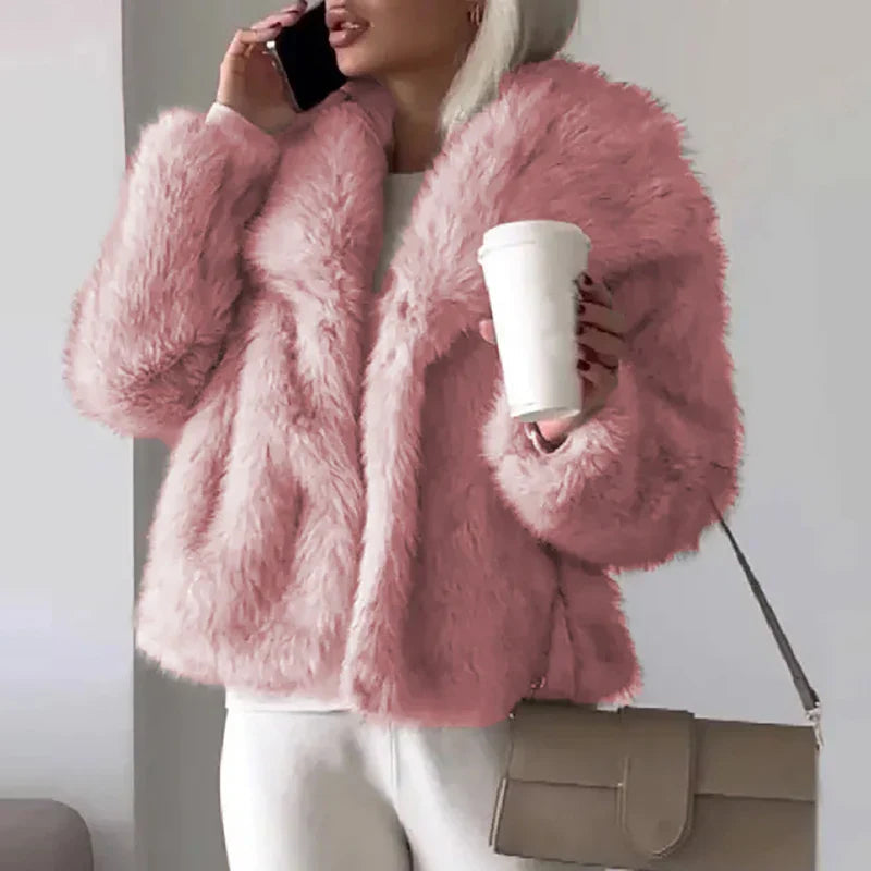 Chic Faux Fur Winter Jacket Women Elegant Cropped Design Stylish Warmth 0