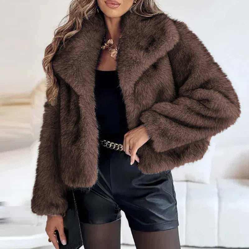 Chic Faux Fur Winter Jacket Women Elegant Cropped Design Stylish Warmth 2
