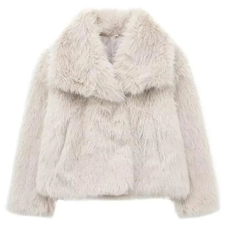 Chic Faux Fur Winter Jacket Women Elegant Cropped Design Stylish Warmth 6
