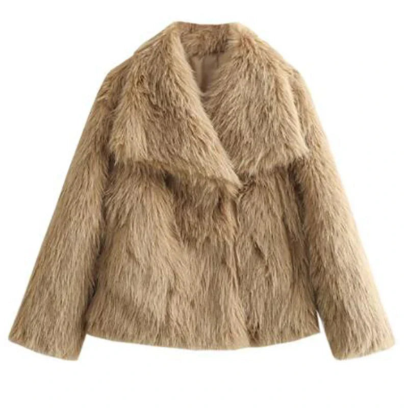 Chic Faux Fur Winter Jacket Women Elegant Cropped Design Stylish Warmth 8