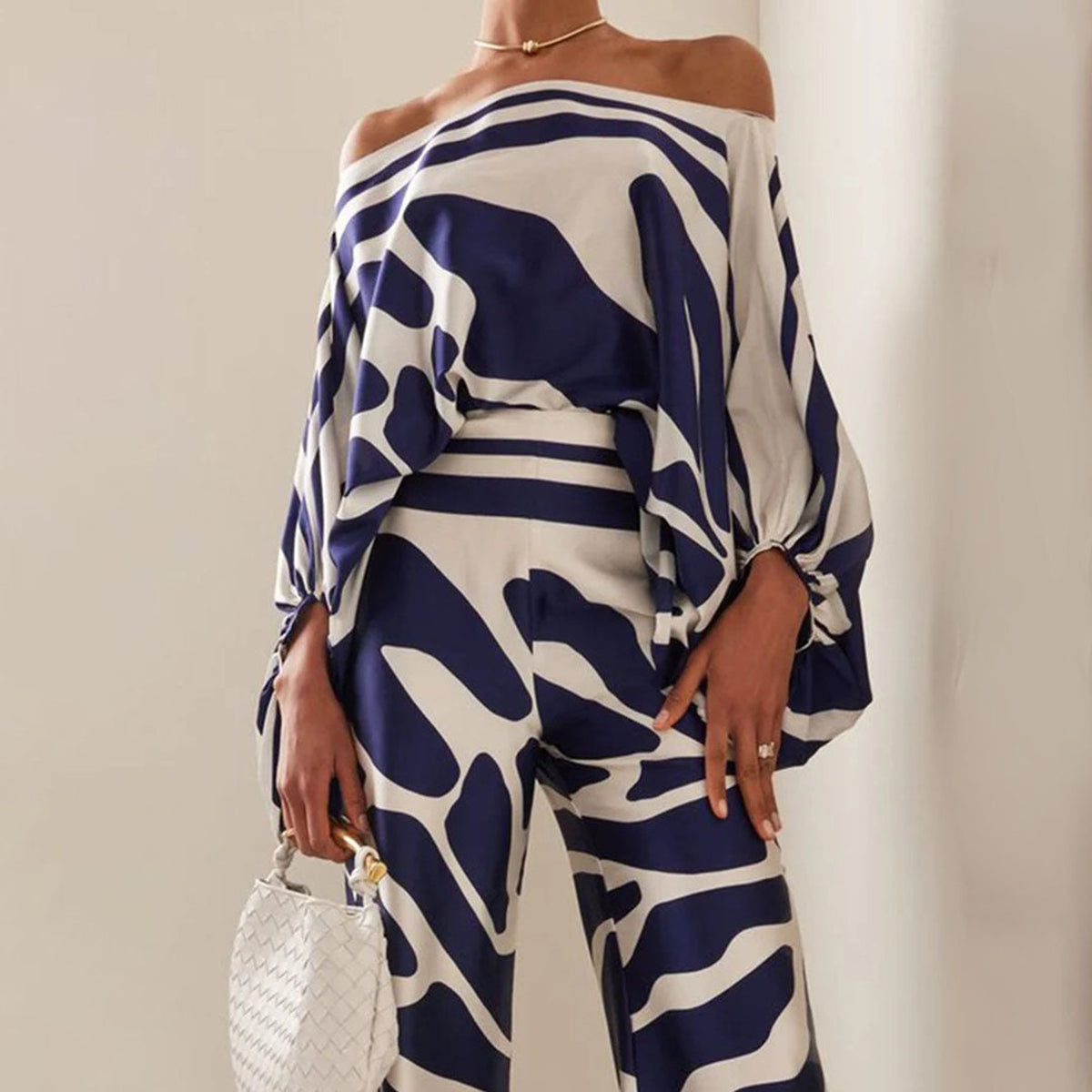 Chic Summer Two Piece Set Off Shoulder Lantern Sleeves Stylish Women's Co Ord Sets 2