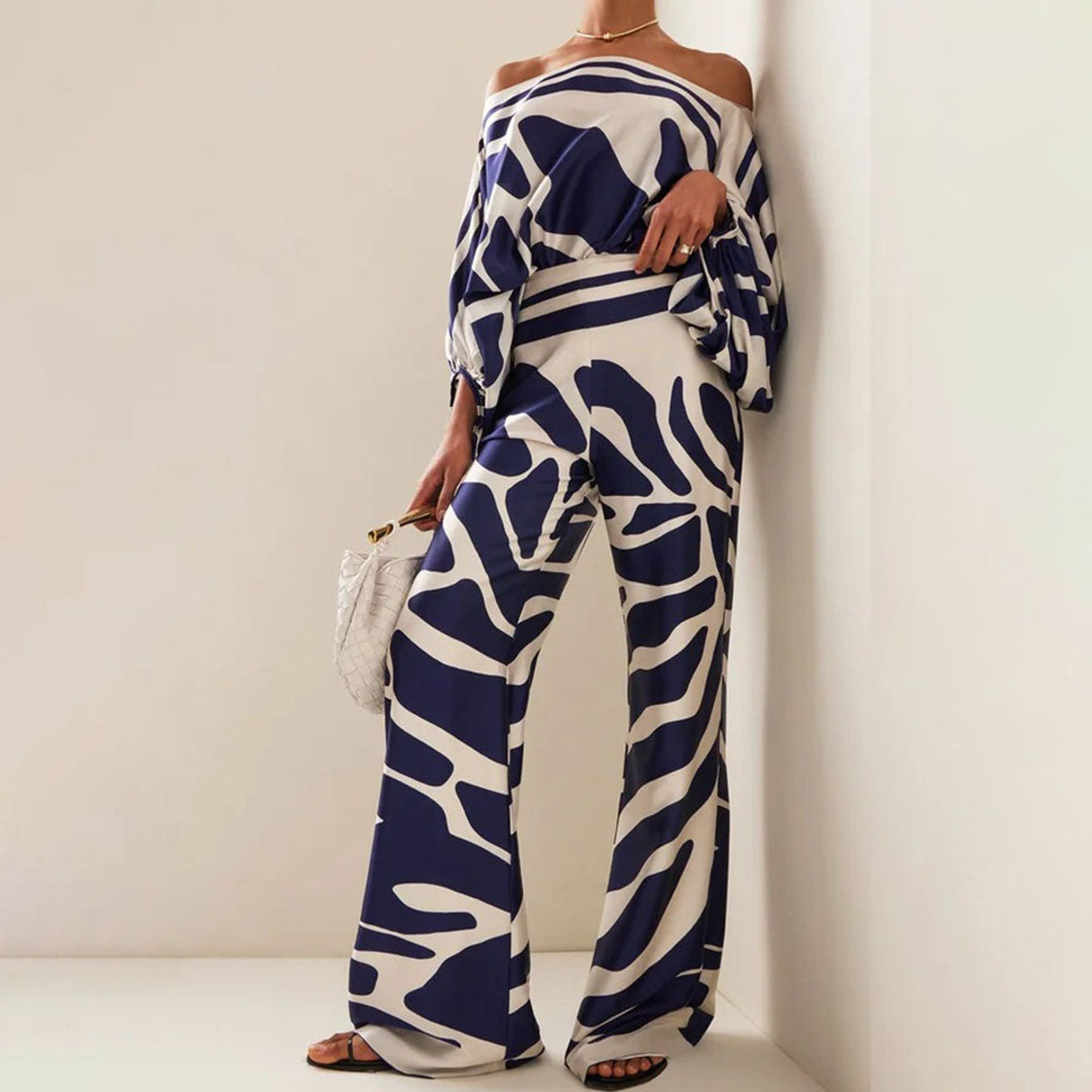 Chic Summer Two Piece Set Off Shoulder Lantern Sleeves Stylish Women's Co Ord Sets 4
