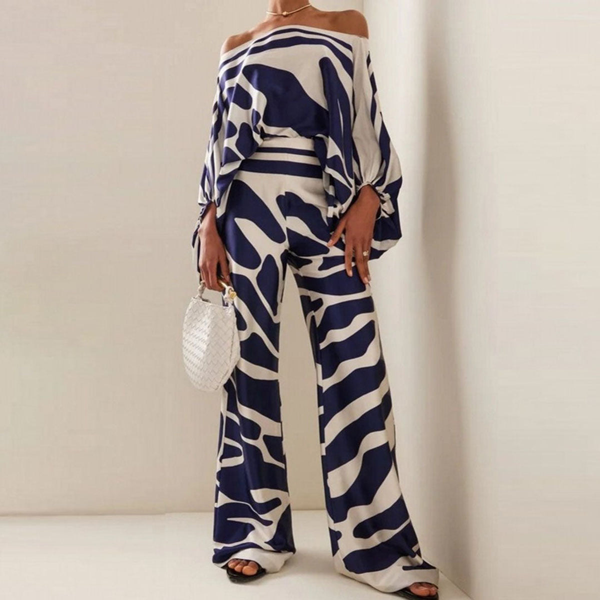 Chic Summer Two Piece Set Off Shoulder Lantern Sleeves Stylish Women's Co Ord Sets 9