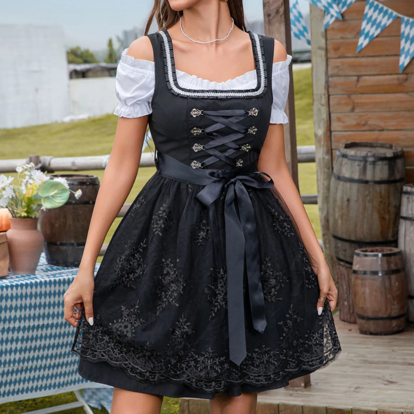 Classic Black Dirndl Dress Women Oktoberfest Festive Style Elegant 0
