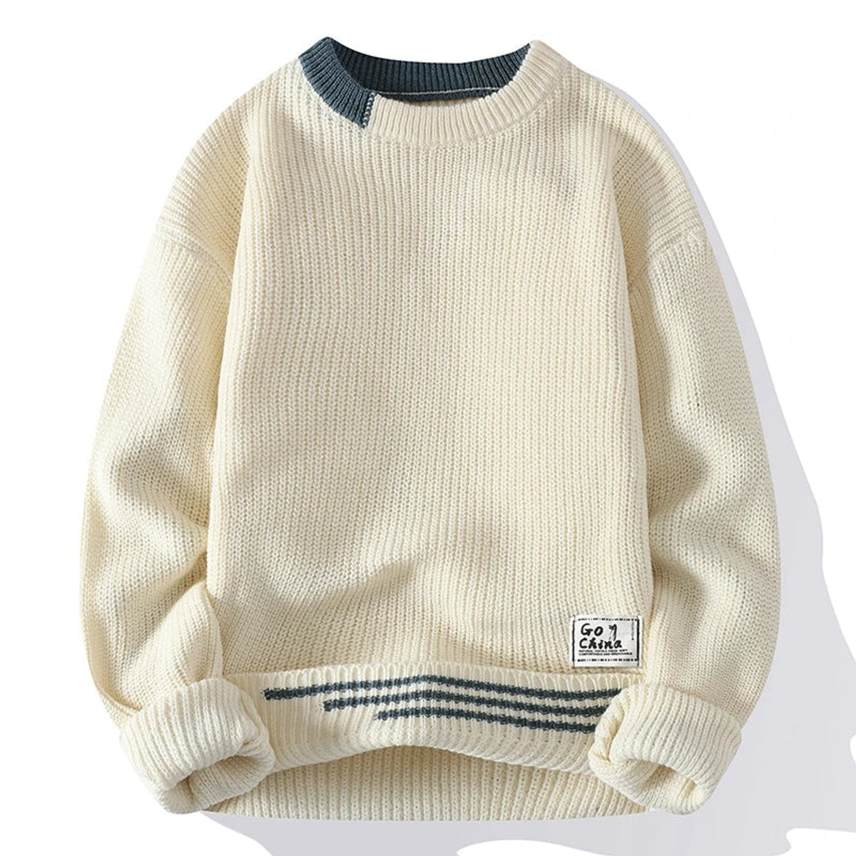 Color Block Knitted Sweater Smart Casual Stretch Fit 0